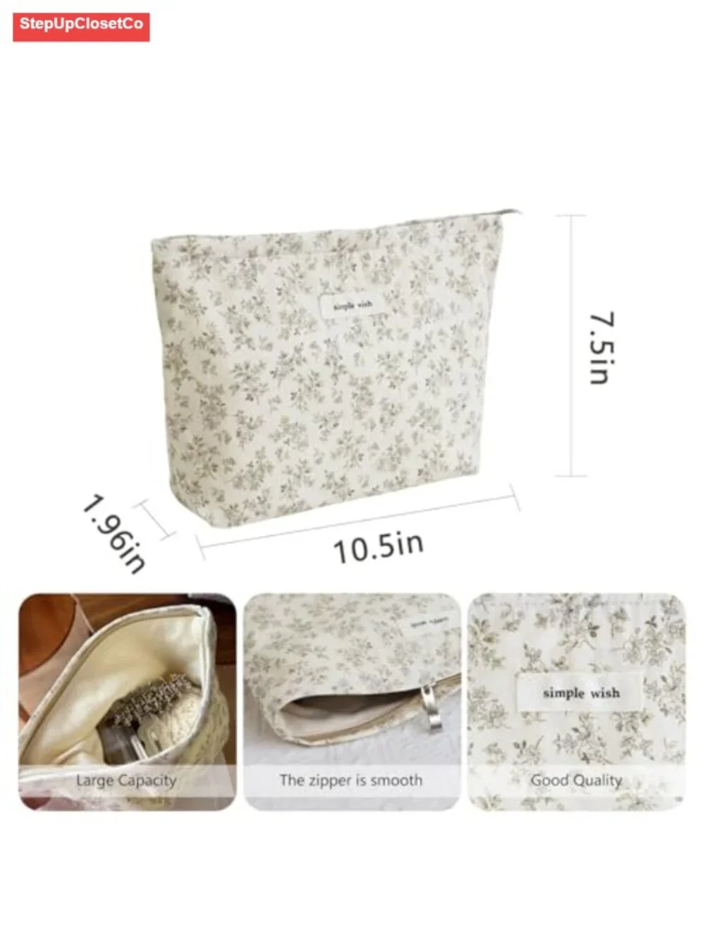 Canvas Lined Makeup Bag Travel Cosmetic Pouch Toiletry Organizer